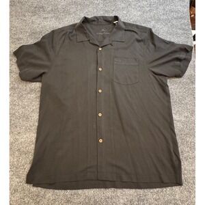 Tommy Bahama Men's XL‎ Black Silk Blend Coolmax Button Up Shirt Short Sleeve